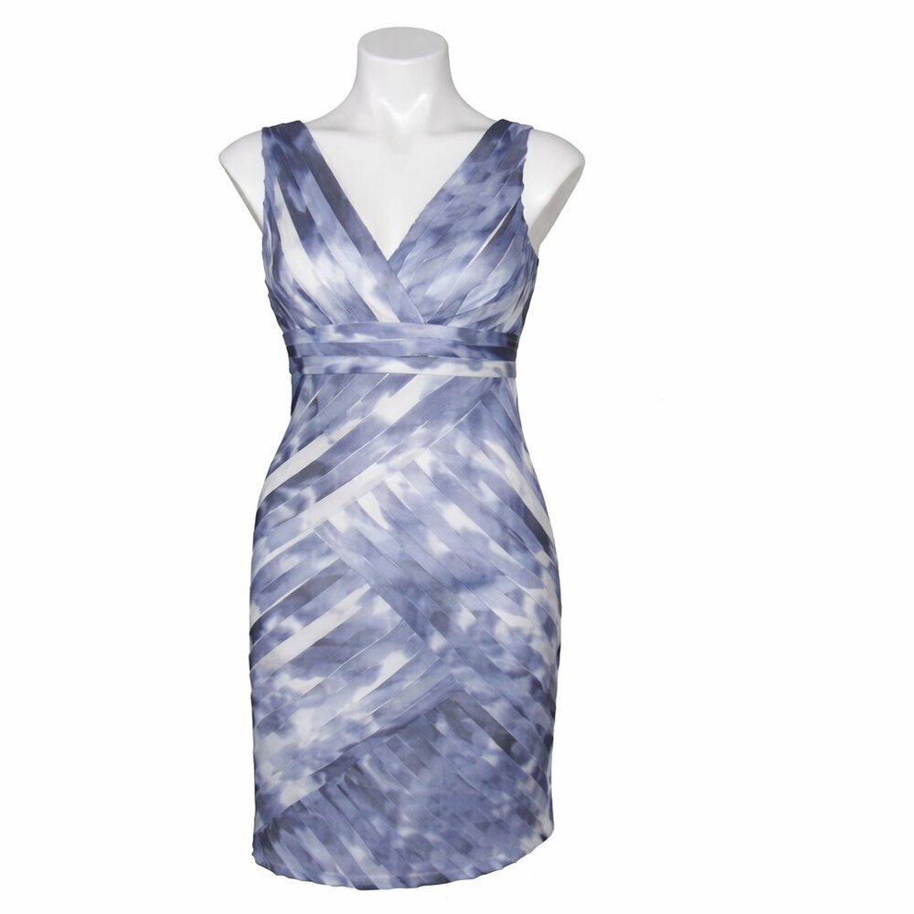 ANN TAYLOR Blue White V-Neck Ruffled Lined Sleeveless Dress Size 0